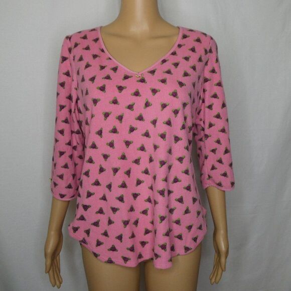 Betsey Johnson Intimates Rose Fleece Pajama Shirt - Picture 1 of 9